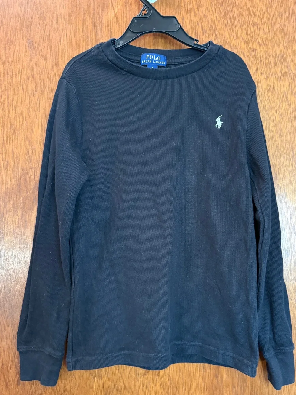 Polo Ralph Lauren Boys Size 7 Navy Waffle Knit Thermal Long Sleeve Shirt